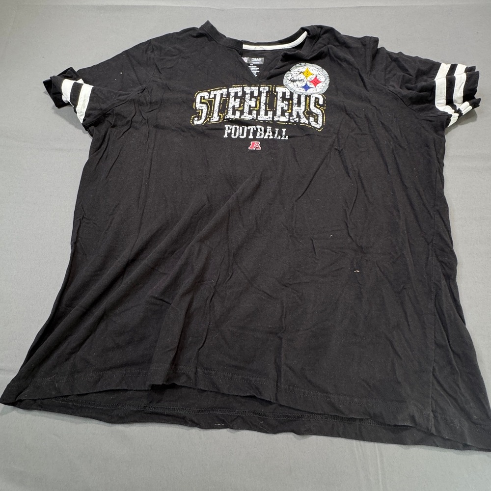 Womens Pittsburgh Steelers Football V‎ Neck T Shirt Black Team Apparel 1X